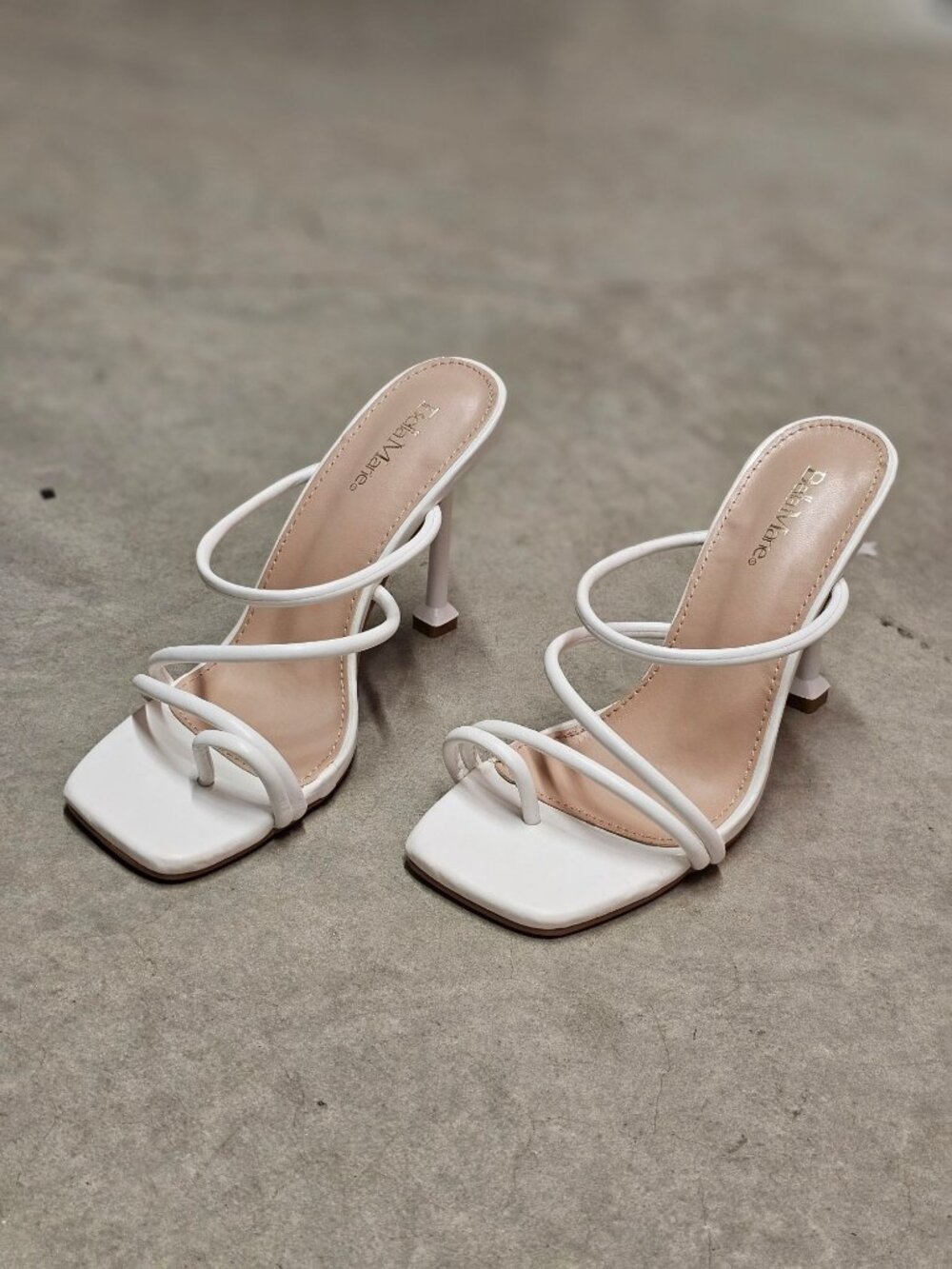 Strappy White High Heel Mules With Square Toe & Slim Stiletto Heels For Women - Picture 5 of 14